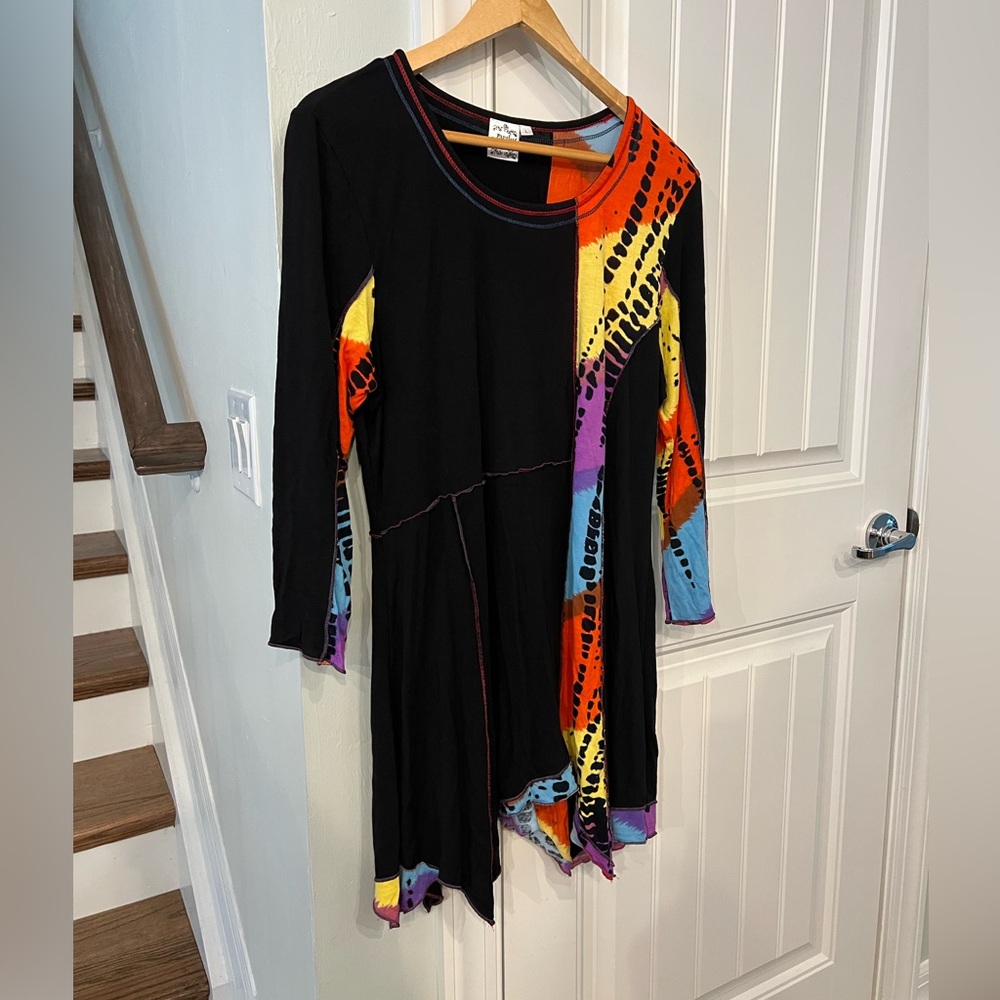 Parsley & Sage Tunic Top Large | Boho Artsy Patchwork Tie Dye Style - Picture 2 of 6